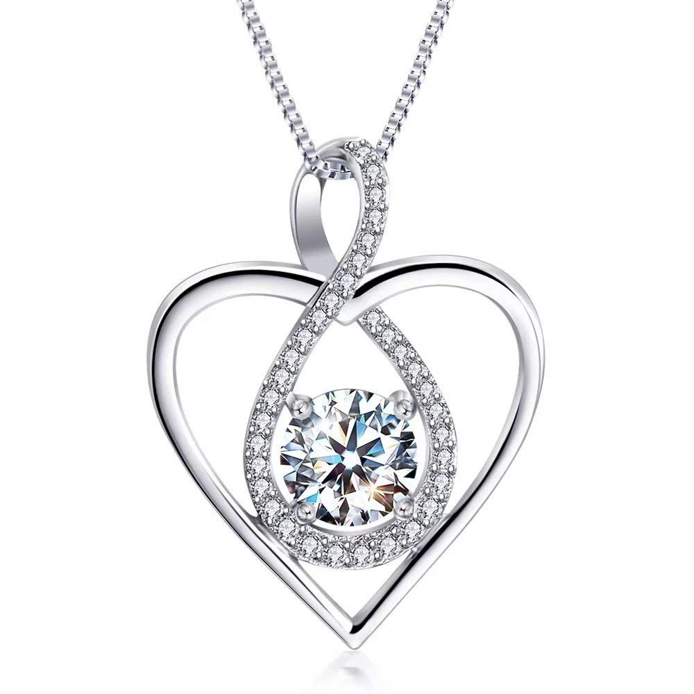 Hainon Jewelry Silver Plated Heart Pendant Necklace White Zircon Jewelry For Women Custom Necklaces Wholesale 1