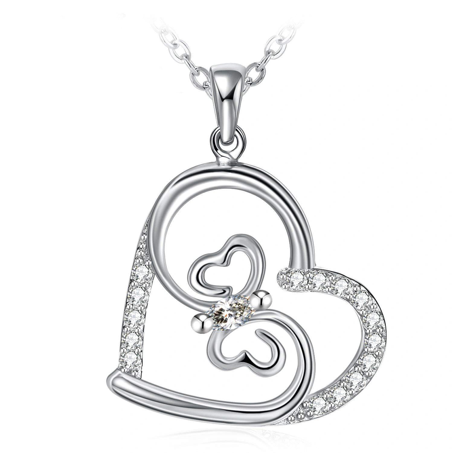 Hainon jewelry 925 silver plated heart pendant necklace white zircon jewelry for women Custom Necklaces wholesale 1