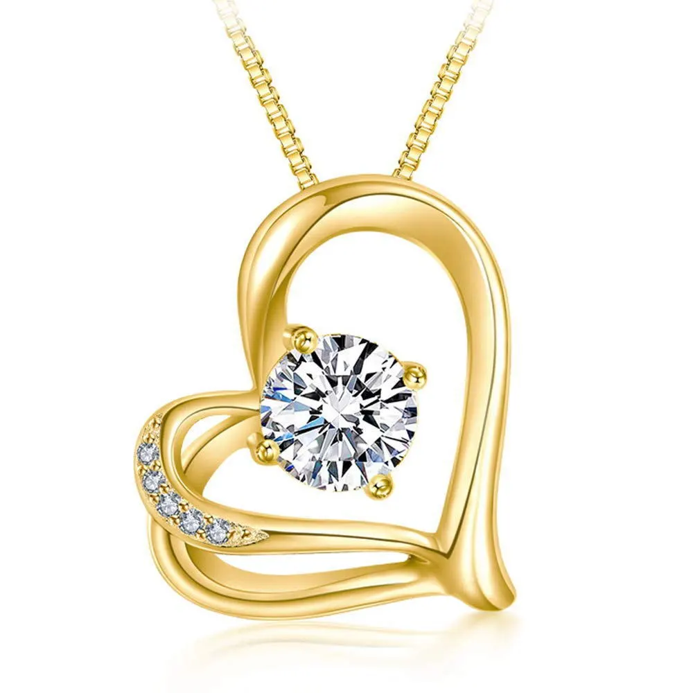 Hainon Jewelry 14K Gold Plated Heart Pendant Necklace White Zircon Jewelry for women Custom Necklaces Wholesale 1