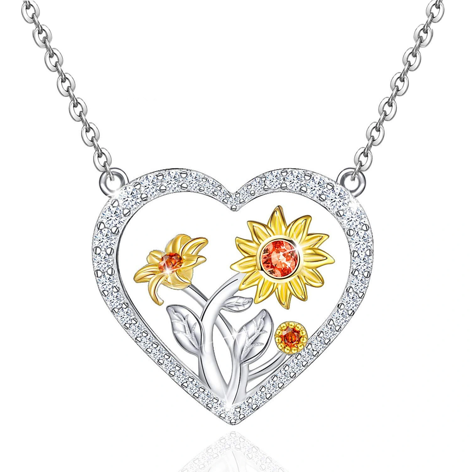 Hainon custom gold plated sunflower red zircon Necklace Link heart Necklace Gift for Women mom necklace 1