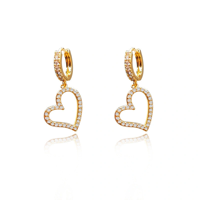 Hainon Love heart inlaid zircon earrings micro inlaid temperament simple earrings jewelry for women 1