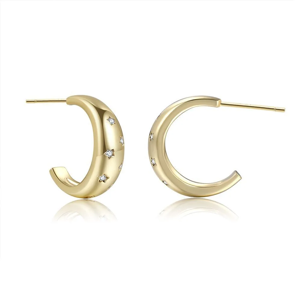 Hainon European and American New 18K Gold Color Preserving Jewelry Moon C shape Stud Earrings jewelry 1