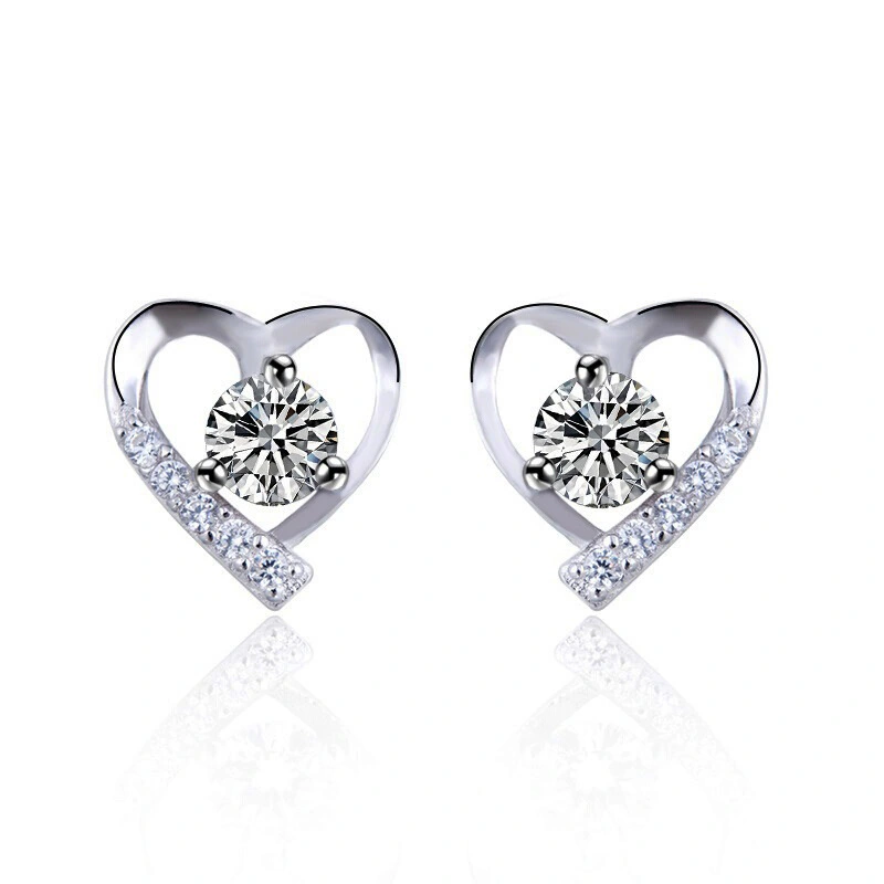Hainon 925 silver stud earrings for women white pink zircon heart earrings wholesale 1