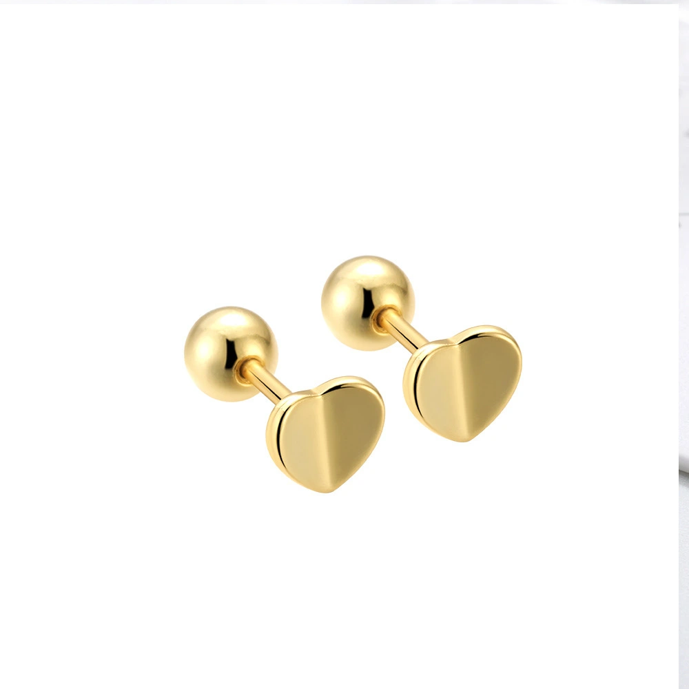 Hainon 925 silver stud earrings for women white zircon heart 5mm gold plated earrings wholesale 1