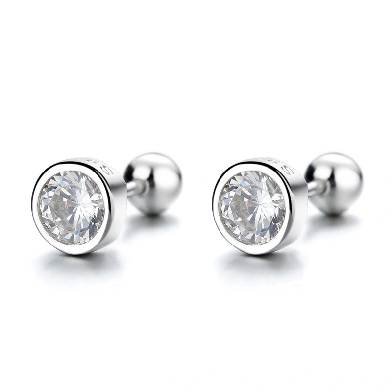 Hainon 925 silver stud earrings for women white zircon round 4mm 6mm white gold plated earrings wholesale 1