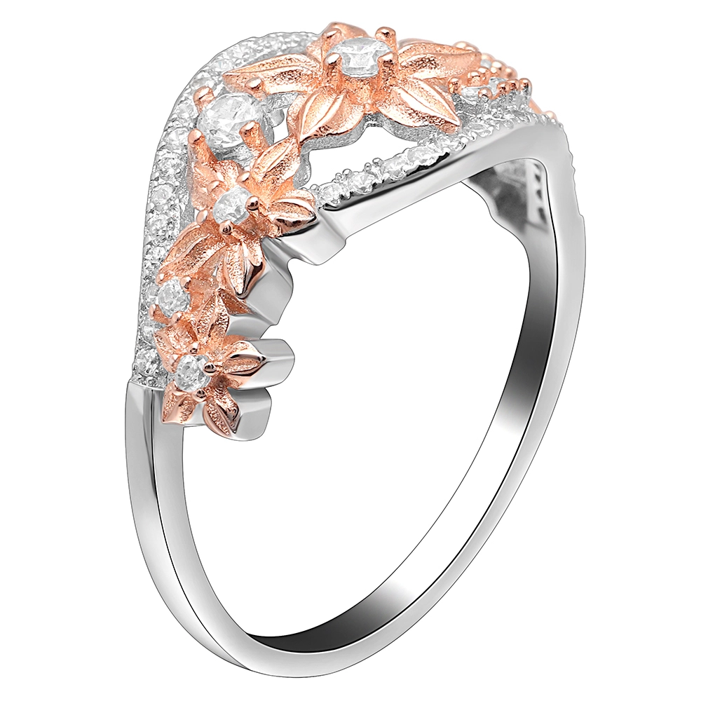 Sterling silver rings jewelry women rose gold flower unique design elegance women wedding rings 2019 wholesale 1