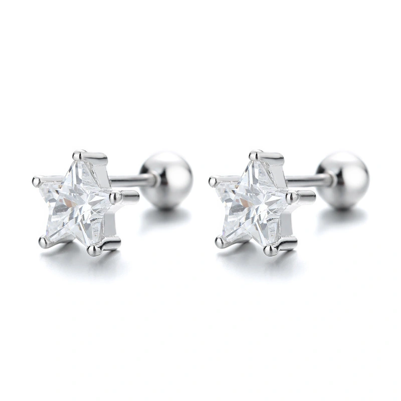 Hainon Stud Earrings Women Romantic Star White Zircon Jewelry Earings 2021 Wholesale 925 Silver Silver Plated 2 Pairs CN;ZHE 1