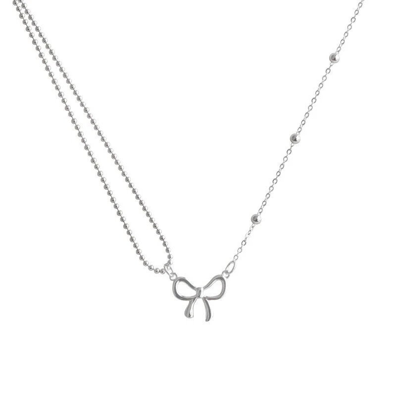 Hainon s925 sterling silver hollow bow necklace 2021 new exquisite clavicle chain simple temperament 1