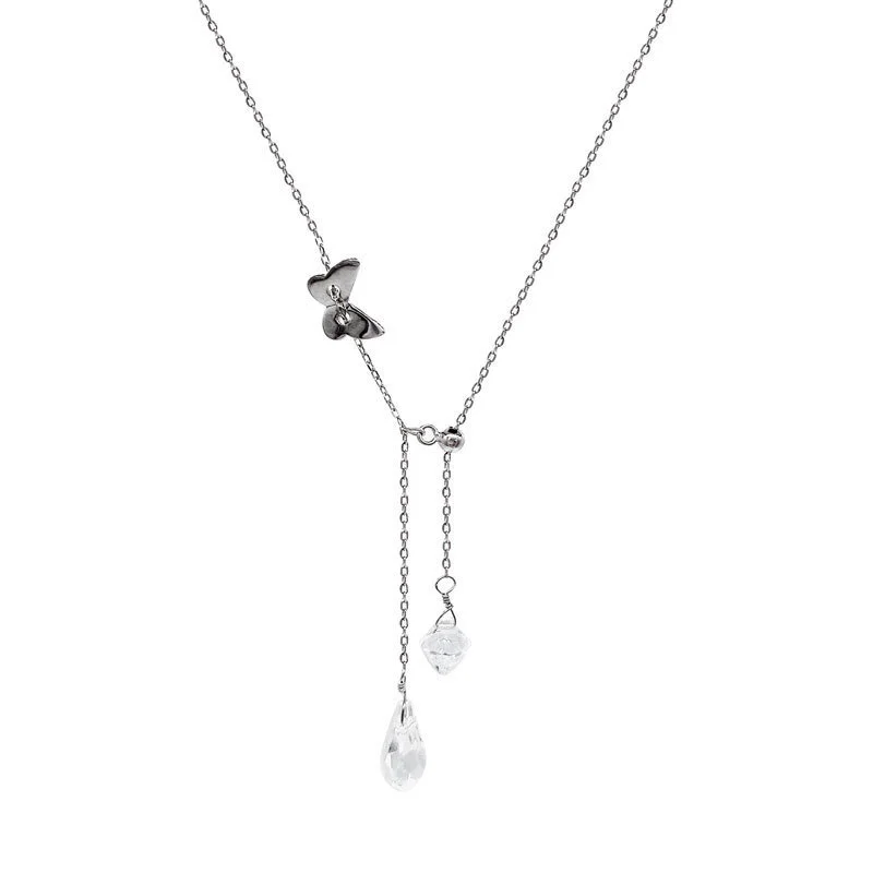 Hainon S925 sterling silver butterfly zircon tassel necklace temperament white elegant female niche clavicle chain female 1