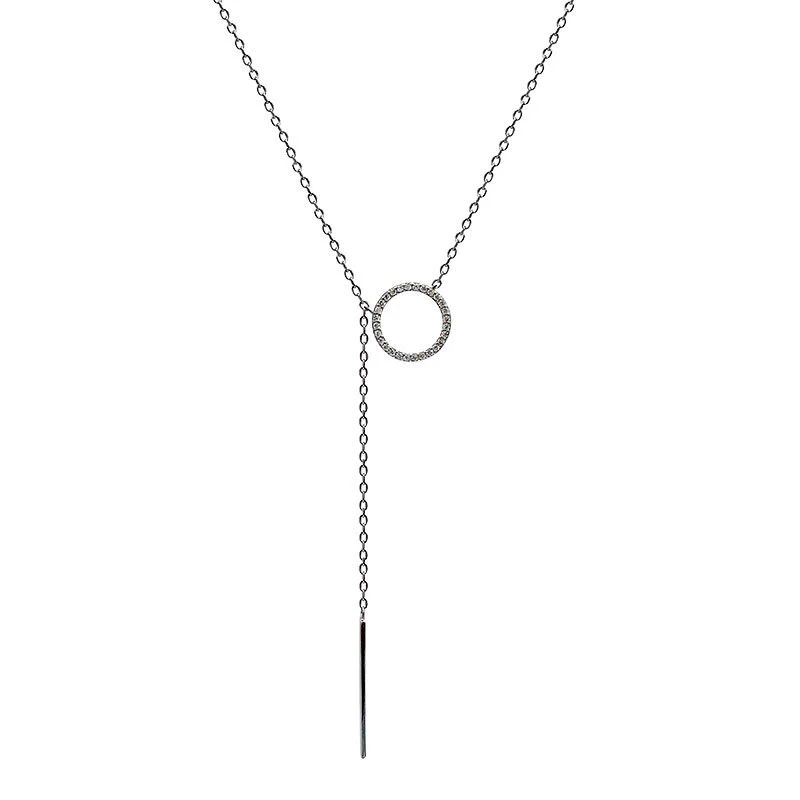 Hainon S925 Sterling Silver Zircon Ring Long Tassel Necklace Temperament All match Clavicle Chain wholesale 1