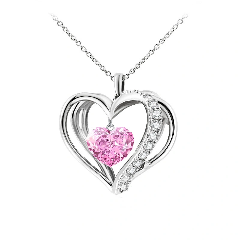 Hainon fashion Heart Pendant Necklaces for Women plated Silver with Birthstone Zirconia heart tennis necklace 2022 1