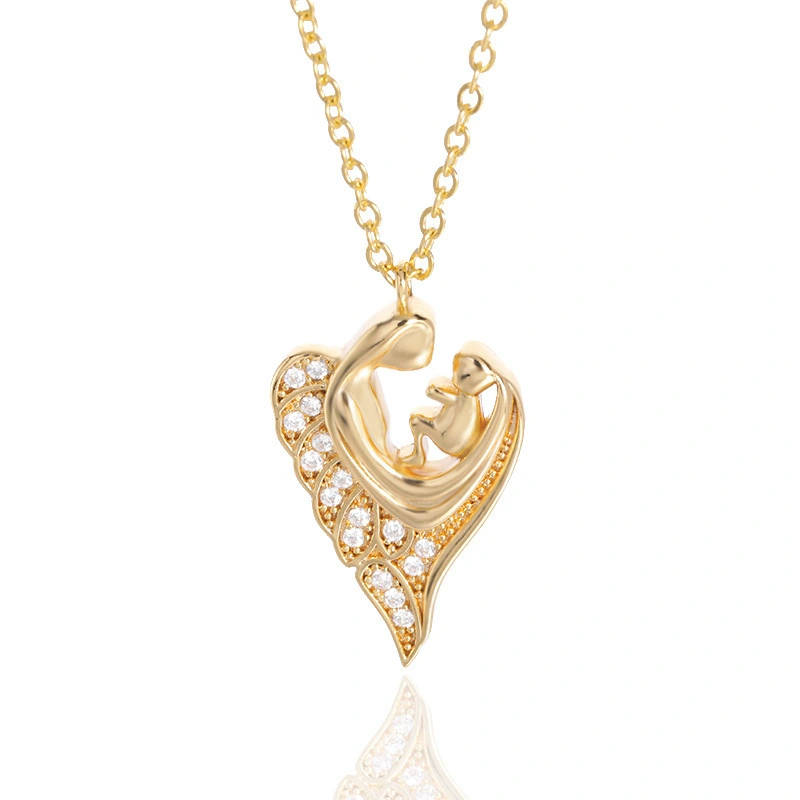 Hainon women necklace Inlaid zircon gold Angel wings mom child necklace jewelry fashion 2022 1