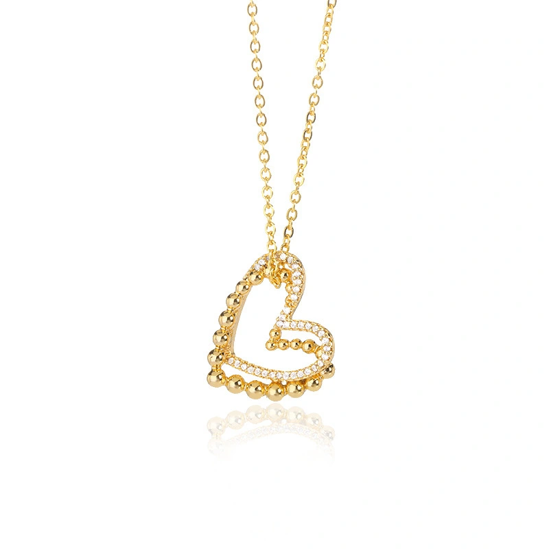 Hainon Sweet Love Necklace Female Micro-Encrusted Zirconia Peach Heart Collarbone Chain Personalized Heart Hollow Necklace 1