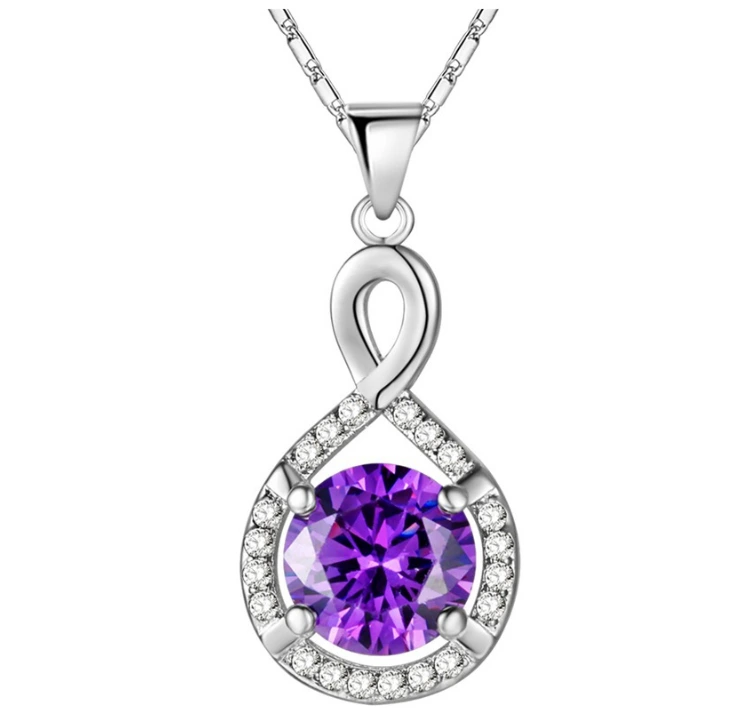 Hainon Purple zircon pendant necklace 18inch cross chain fashion elegant ladies brass necklace jewelry 1