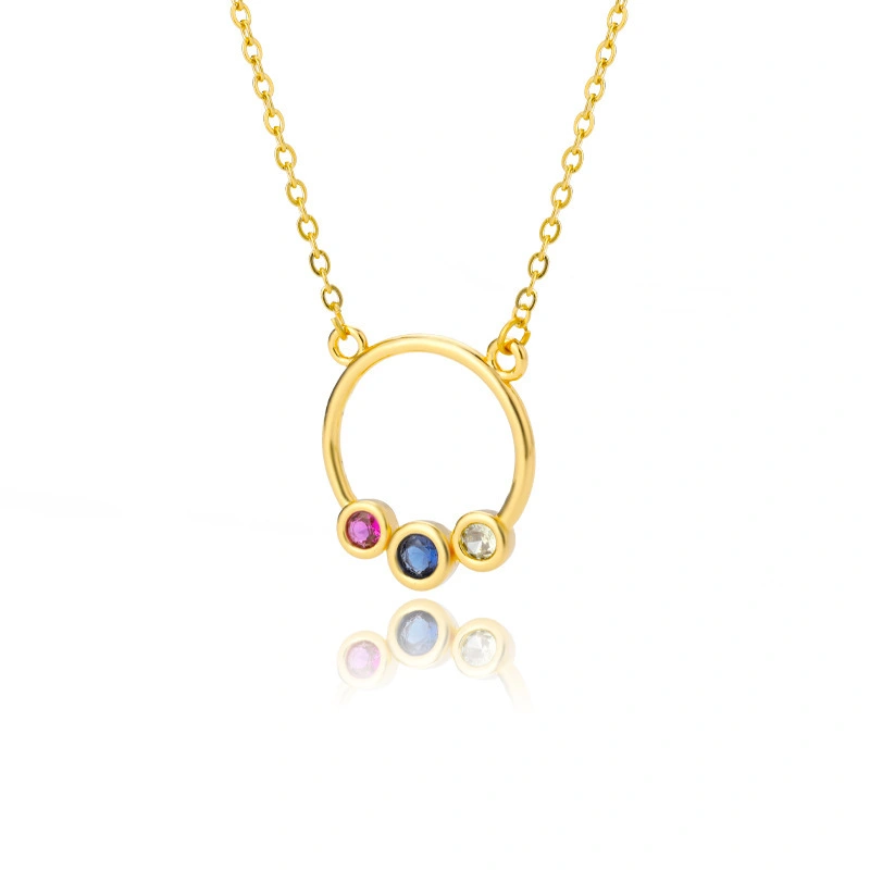 Hainon Geometric Round Color Zircon Necklace 18k Gold-plated Women Simple Clavicle Chain 1