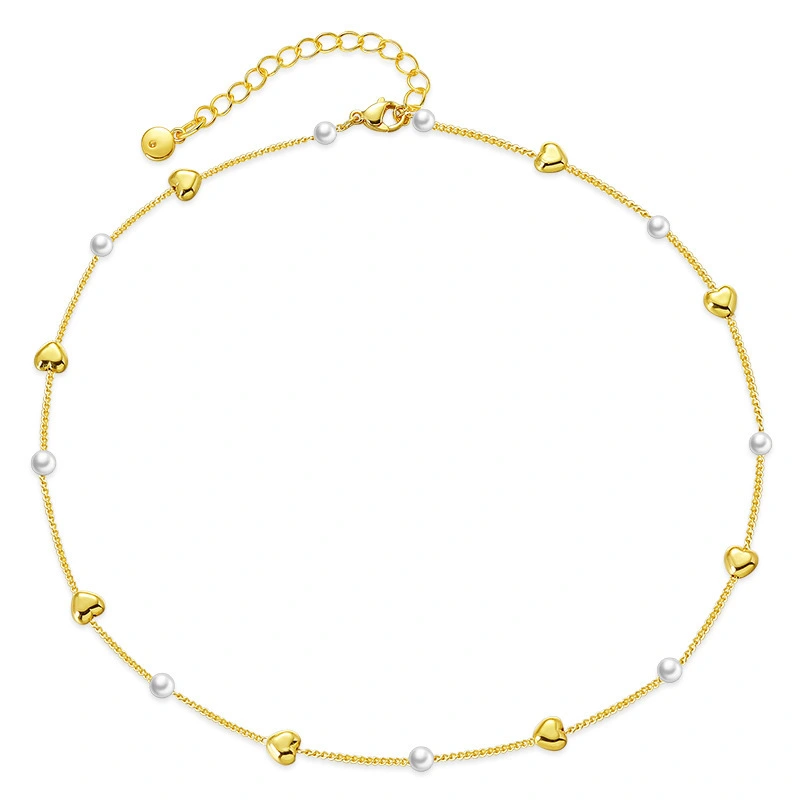 Hainon New Fashion 18k Gold Plated Necklace Pearl Chain Love Heart Necklace Romantic Wedding Engagement Necklaces 1