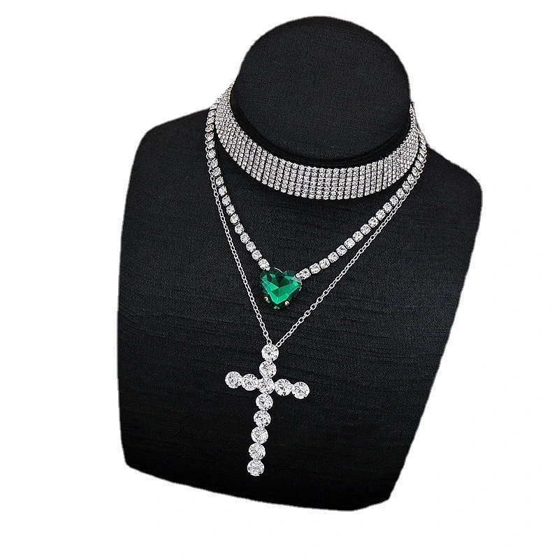 Hainon Simple Water Drop Love Heart Cross Pendant Red Emerald Crystal Necklace Diamond Clavicle Chain Female 1
