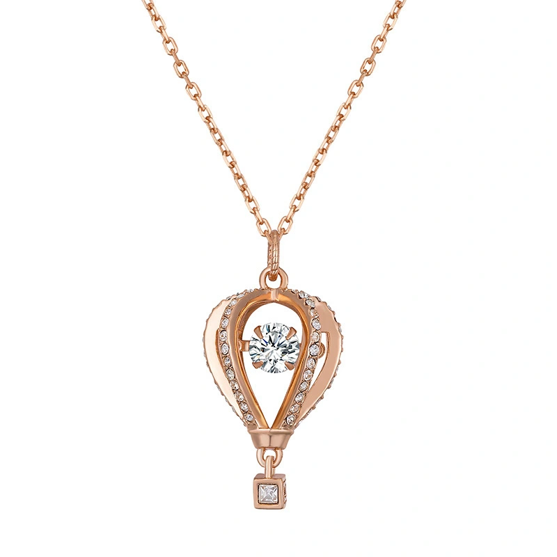 Hainon Crystal Hot Air Balloon Necklace Pink Love Heart Clavicle Chain Female Valentine's Day wholesale 1