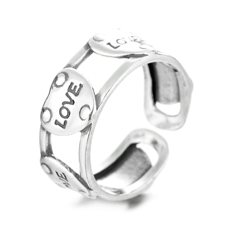 Hainon European and American love Ring s925 silver heart ring letter fashion jewelry for girl wholesale 1