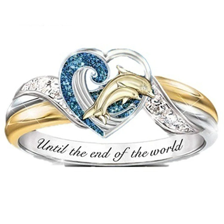 Hainon Wholesale Dolphin blue white zircon jewelry heart ring female trendy design index finger ring 1