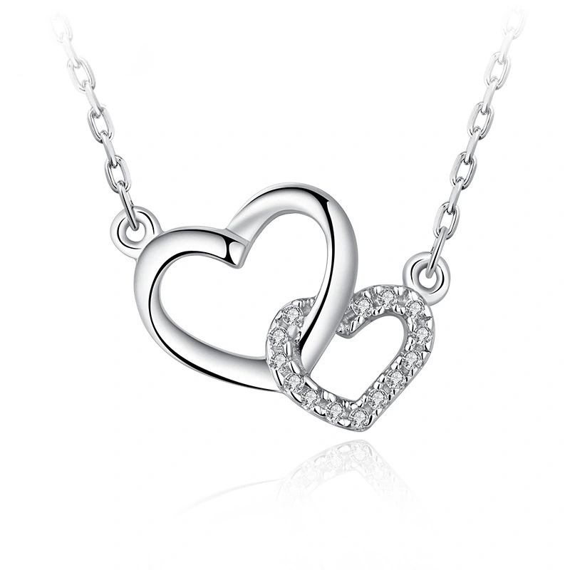 Hainon white Zircon Micro Inlaid Clavicle Chain Fashion Heart Pendant Interlocking Double Heart Necklace 1