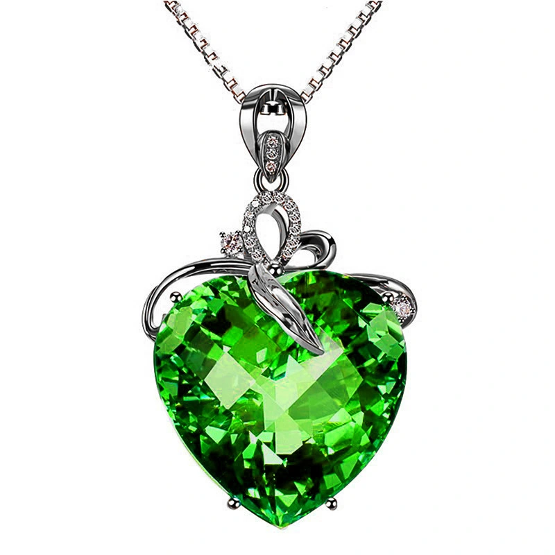 Hainon Green Crystal Love Heart Pendant Heart Necklace Valentine's Day Love Pendant necklace for girl 1