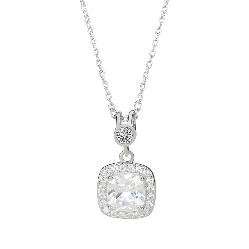 Hainon jewelry necklace simple square white zircon Valentine's Day gifts sterling silver necklace women 1