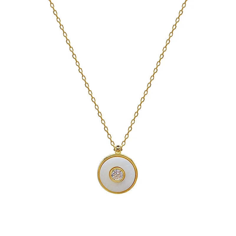 Hainon S925 sterling silver simple wild round geometric zircon necklace female niche clavicle chain wholesale 1