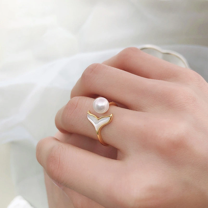 Hainon adjustable ring pearl bling Mermaid gold plated rings brass fashion jewelry 1