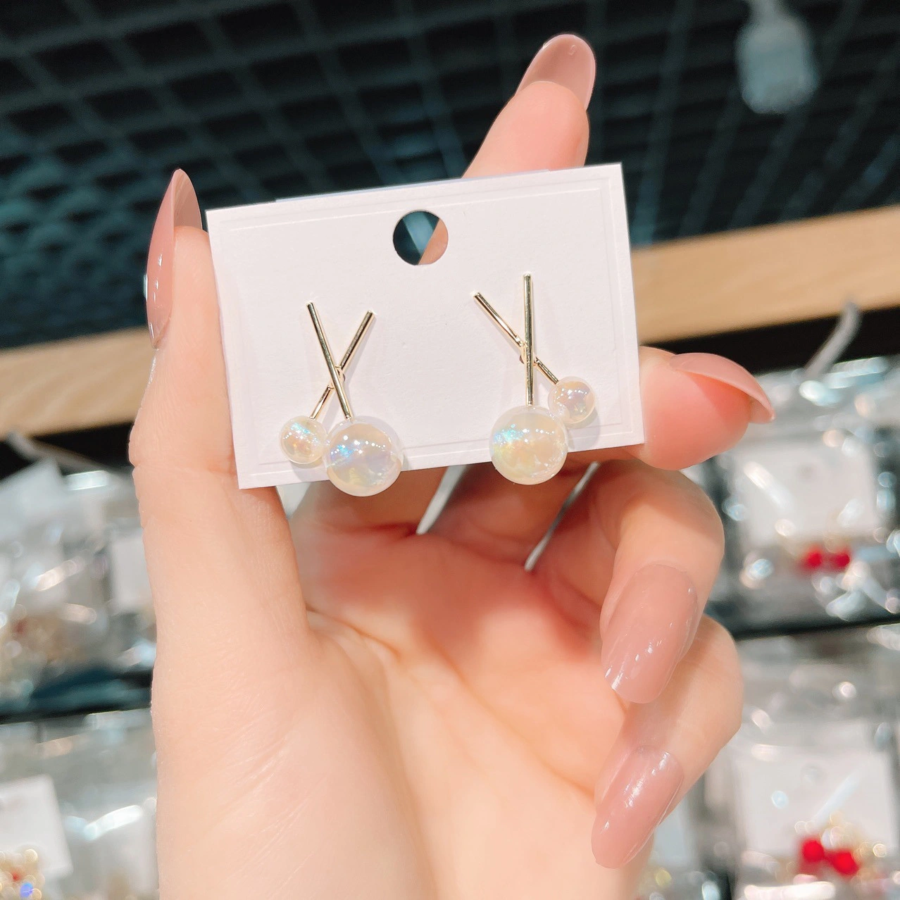 Hainon 2022 Rainbow Pearl Mermaid earrings Sweet cross stud earrings women Shiny fashion jewelry New 1