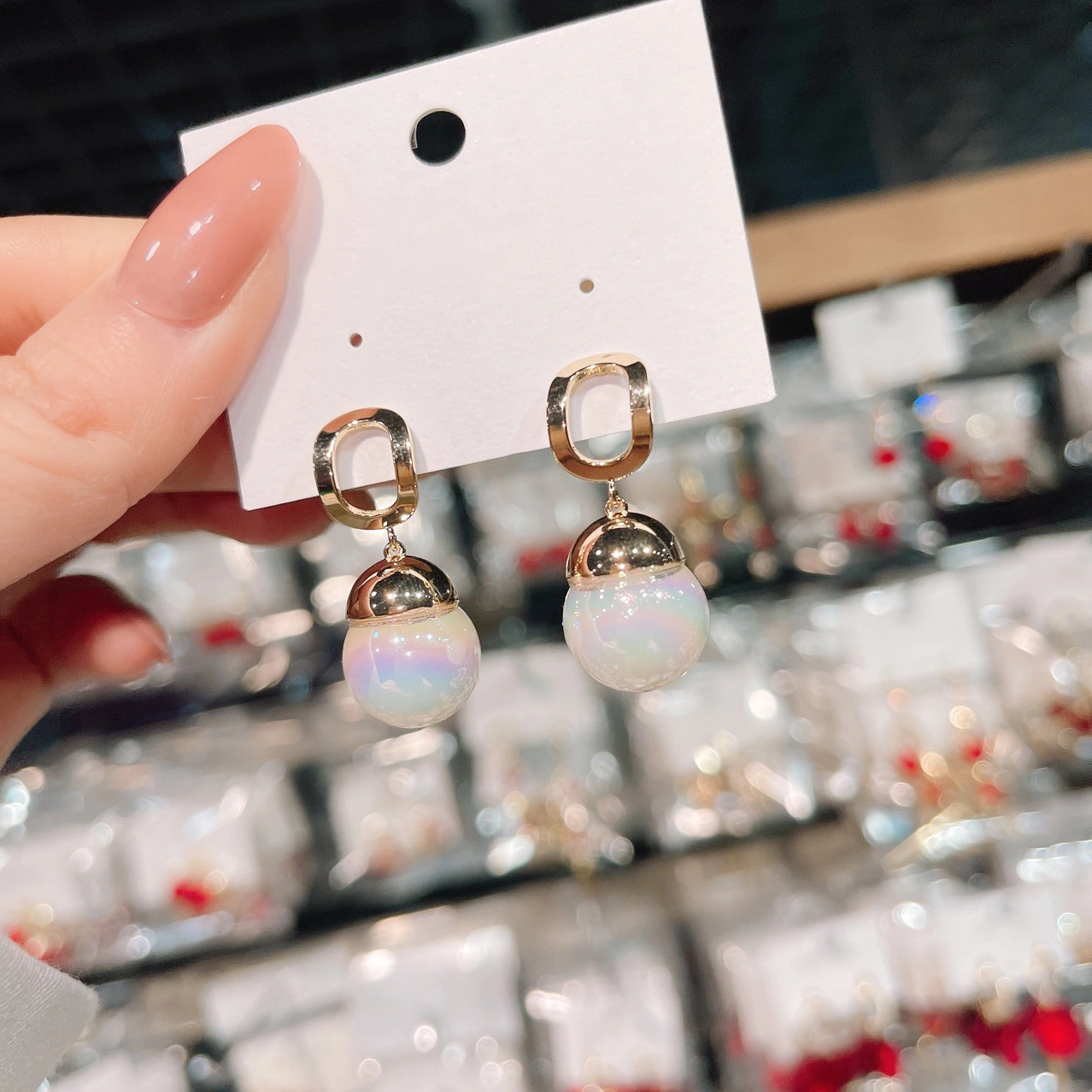 Hainon 2022 Rainbow Pearl Mermaid earrings luxury Square stud earrings Shiny fashion jewelry New 1