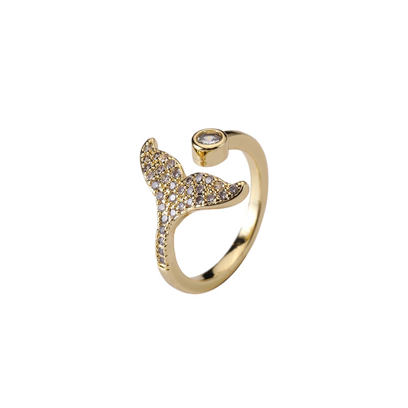 Hainon adjustable ring bling Mermaid gold plated rings brass fashion jewelry 1