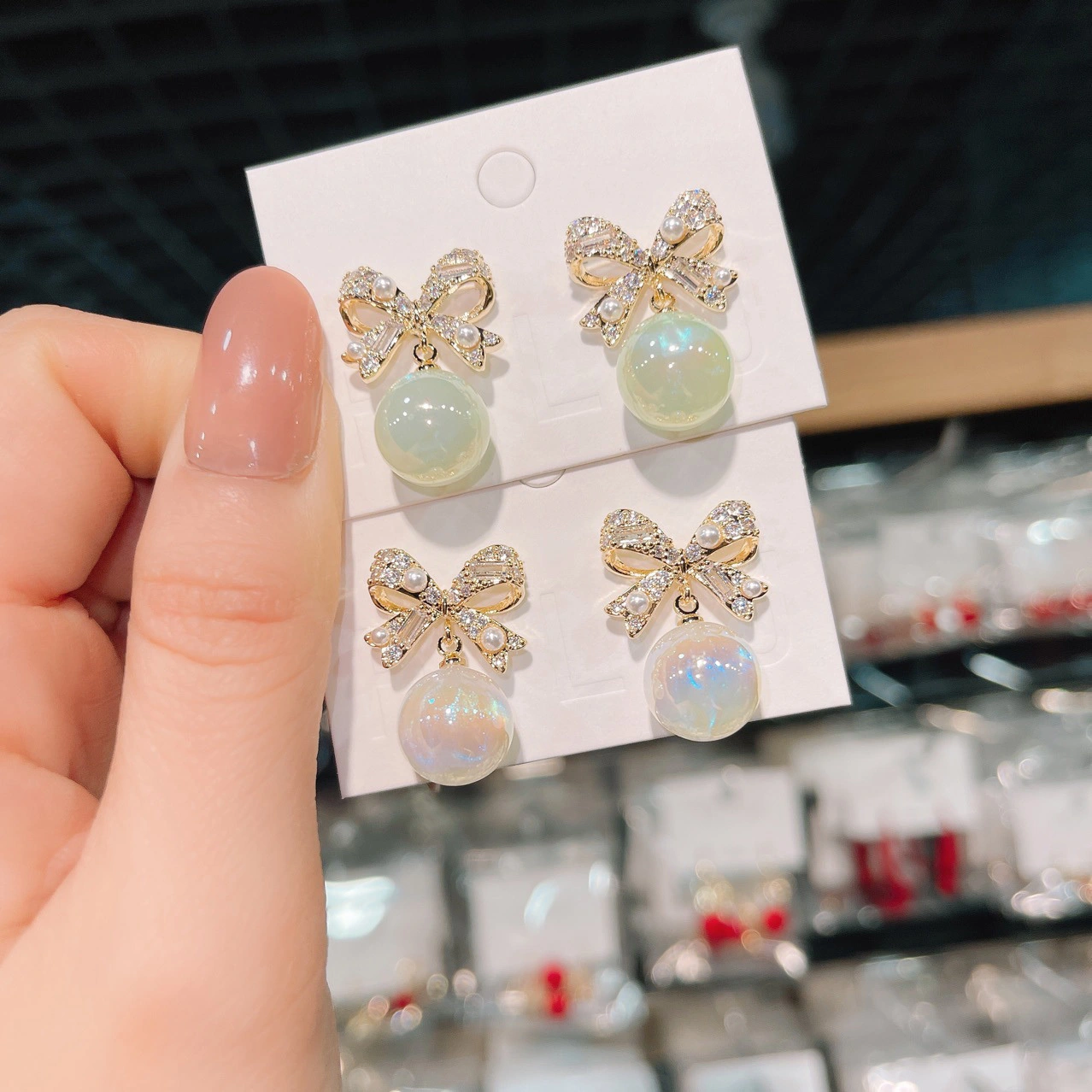 Hainon 2022 Rainbow Pearl Mermaid earrings luxury Bow earrings Shiny fashion jewelry New 1