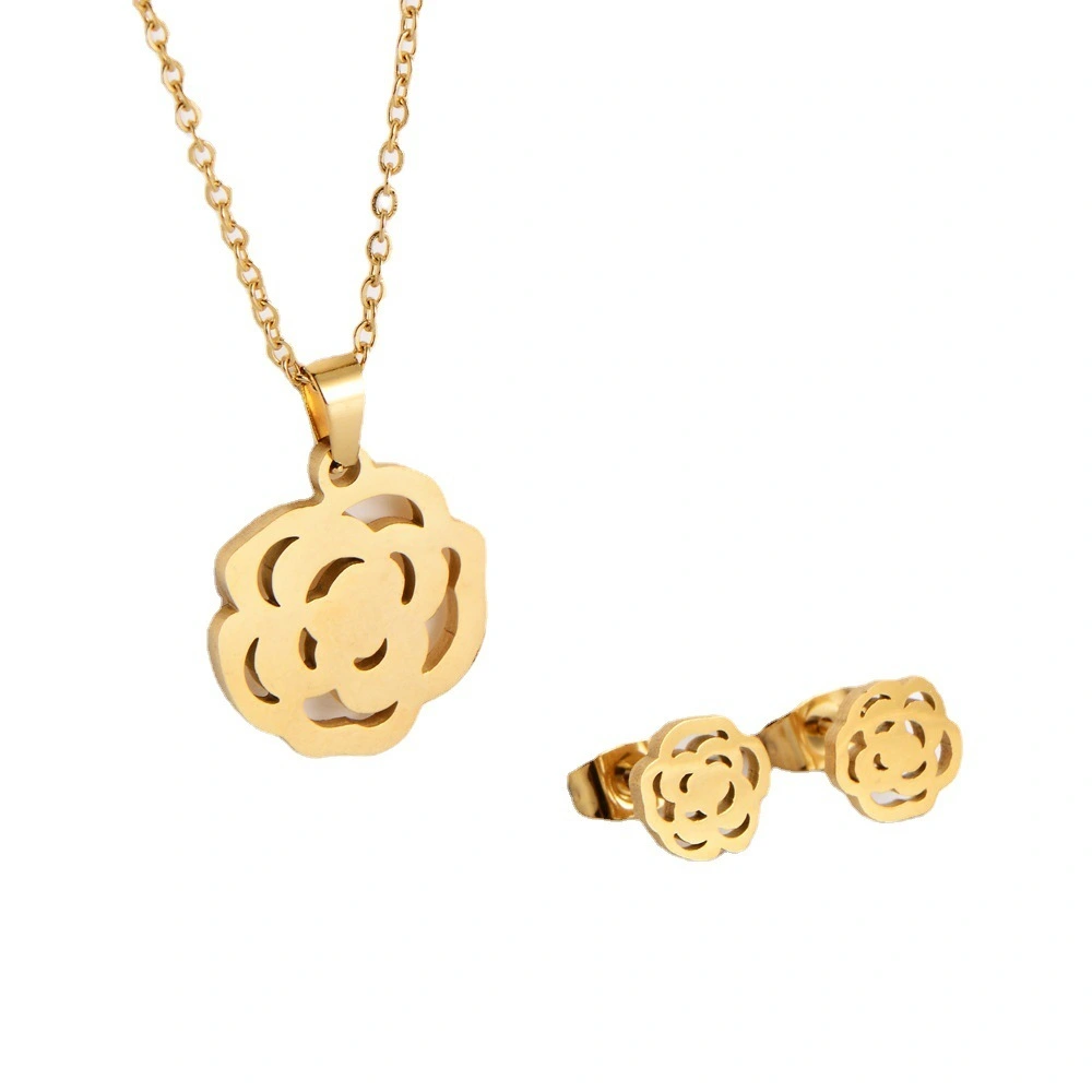 Hainon 2022 plated 18k gold stainless steel jewelry sets fashion rose jewelry set for women 1