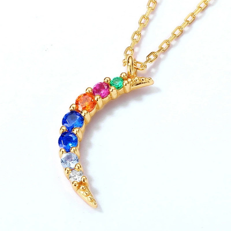 Hainon Fashion Gold Plated Moon Necklace Gift for Women Simple Colorful Crystal Zircon Necklace Jewelry Wholesale 1