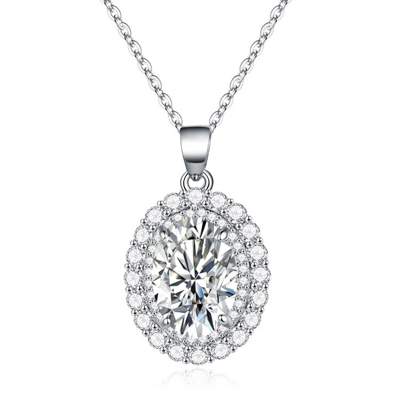 Hainon women necklace jewelry Pink white yellow green Oval zircon crystal Stainless steel necklace wholesale 1