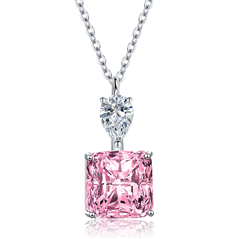Hainon Classic women necklace jewelry Pink white yellow blue 10mm square zircon crystal Stainless steel necklace wholesale 1