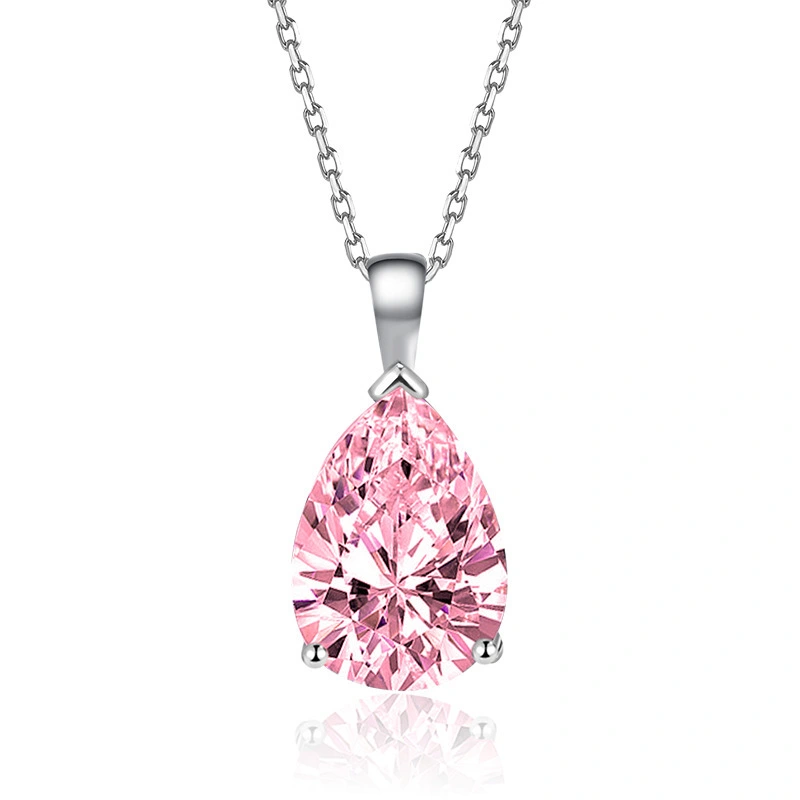 Hainon women necklace jewelry water drop Pink white yellow blue zircon Stainless steel necklace Low price spot wholesale 1