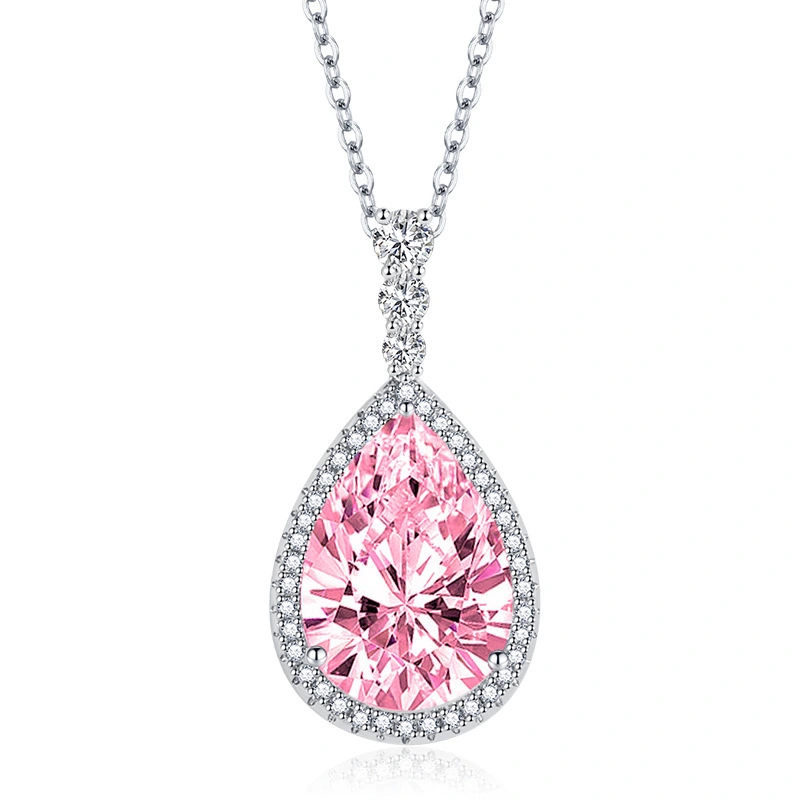 Hainon Classic women necklace jewelry Pink white yellow blue water drop zircon crystal Stainless steel necklace wholesale 1