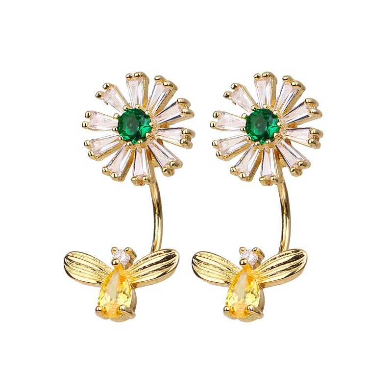 Hainon New fashion jewelry temperament daisy bee silver needle earrings jewelry for women wholesale 1