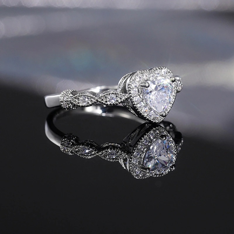 Hainon European and American fashion creative love heart zircon ring Valentine's day gift ladies heart ring 1