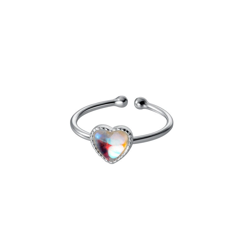 Hainon Moonstone love girl heart cute glass love ring jewelry wholesale heart femininity niche opening ring 1