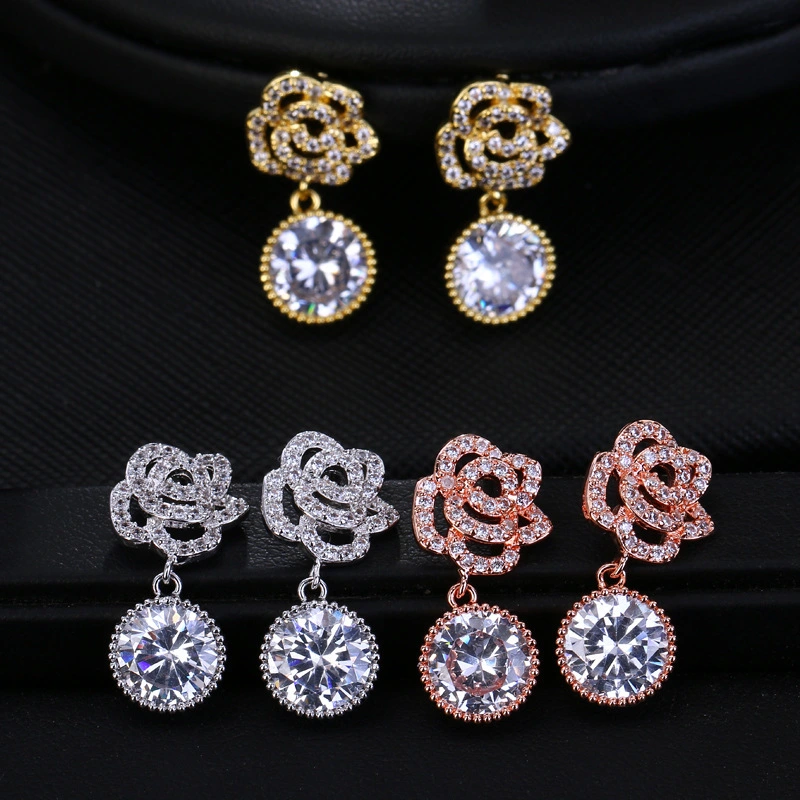 Hainon New fashion flower earrings round inlaid zircon temperament earrings earrings women wholesale 1