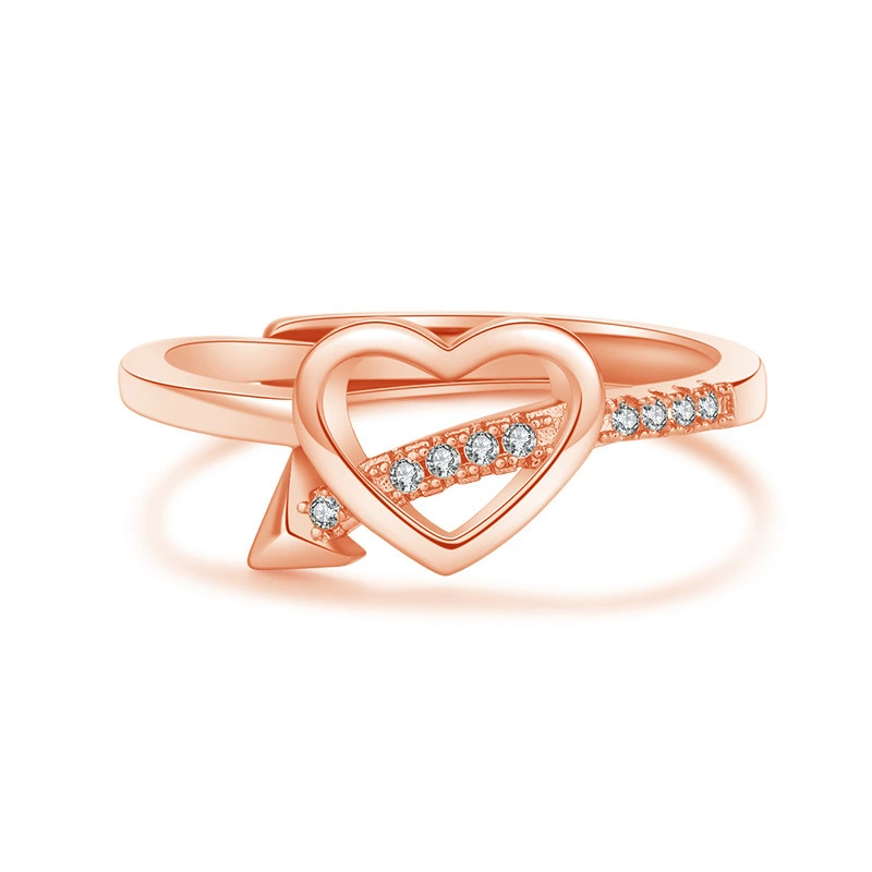 Hainon Fashion heart brass white round zircon ring female couple ring rose gold diamond ring jewelry 1