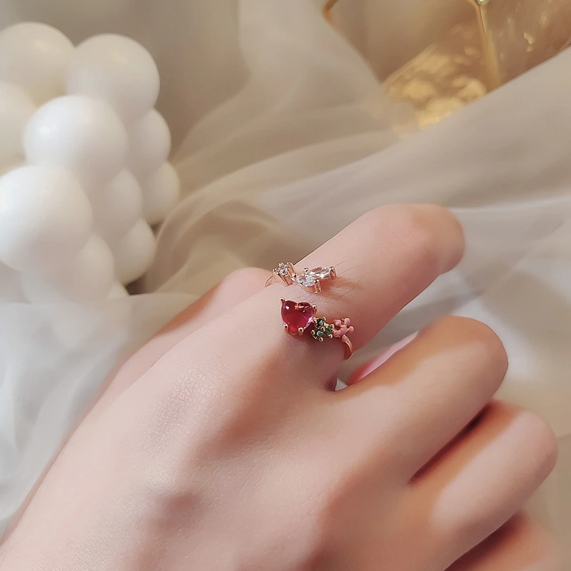 Hainon cute pink heart zircon ring female opening hot sale new jewelry wholesale adjustable ring for girl 1