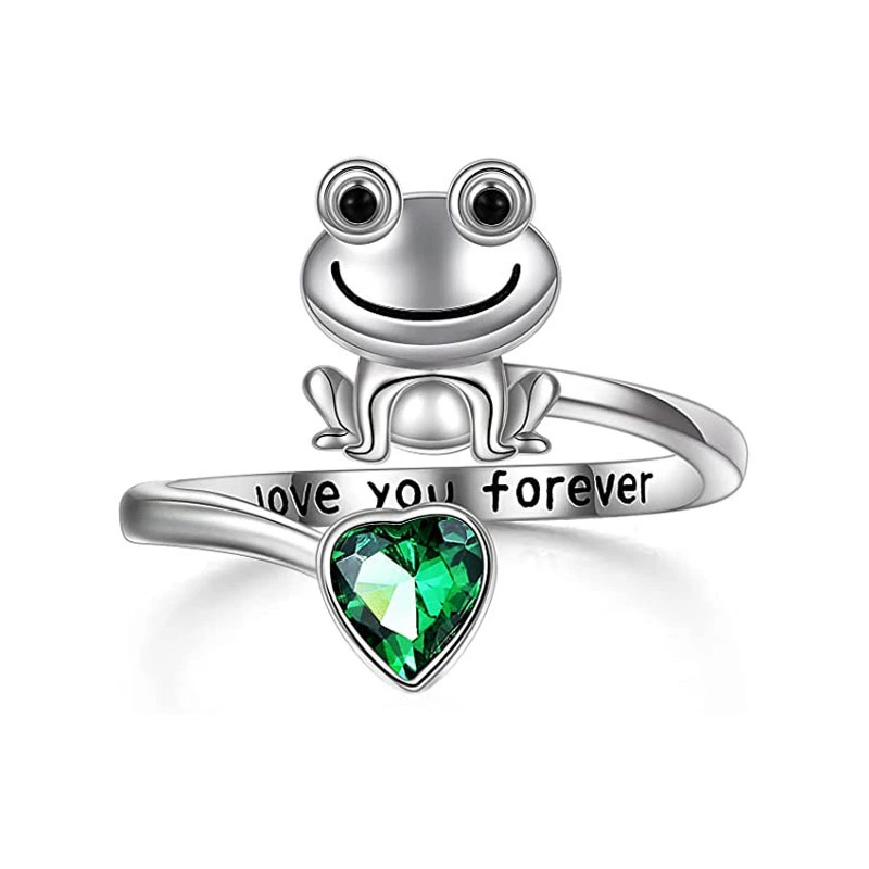 Hainon 2022 New Fashion Frog Jewelry Rings Love Heart Green Blue Zircon Silver Plated Open Size Rings for Women Engagement 1