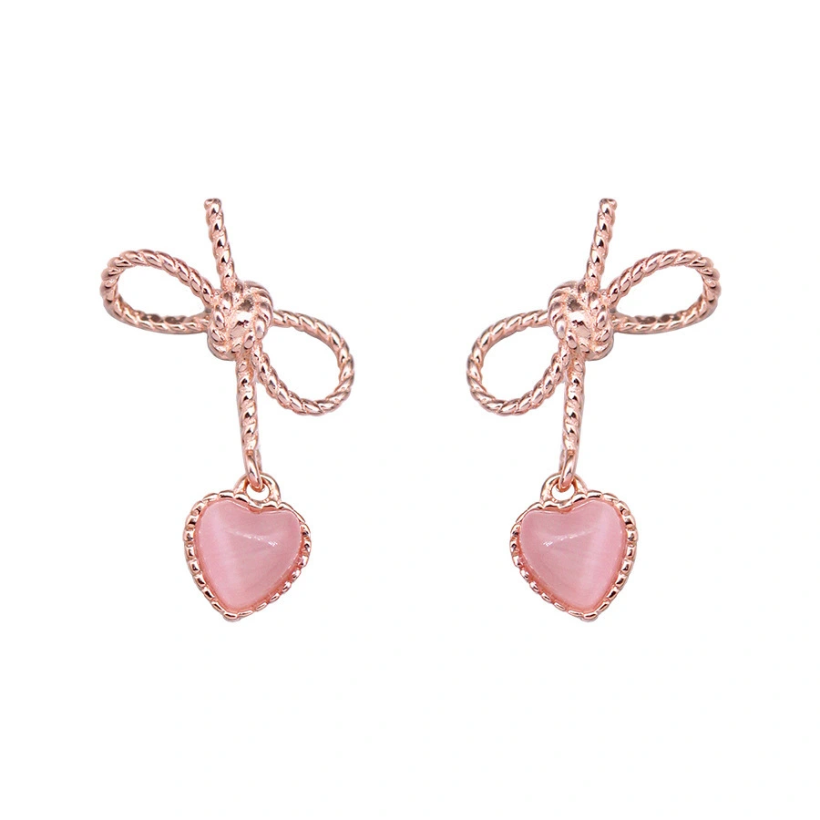Hainon fashion S925 sterling silver pink love bow earrings female lovely sweet earrings jewelry for women 1