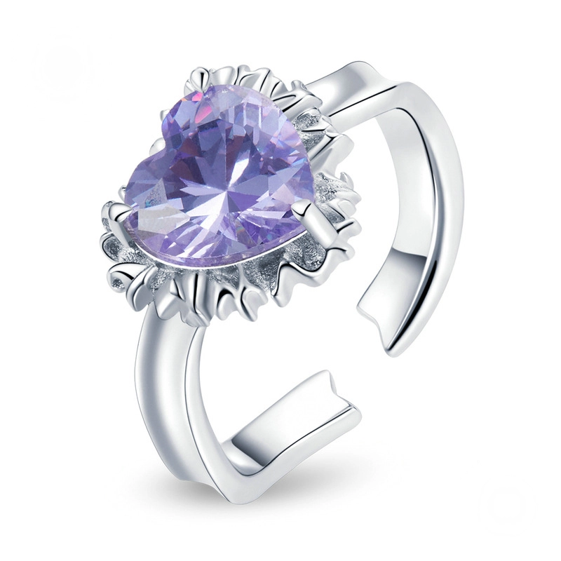 Hainon Original sterling silver s925 girl heart open ring purple heart zircon platinum plated ring jewelry 1