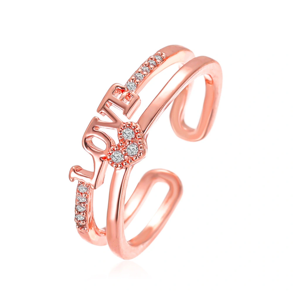 Hainon Double Love Diamond Love Heart Open Ring Simple and Generous Temperament Geometric Index Finger Ring 1