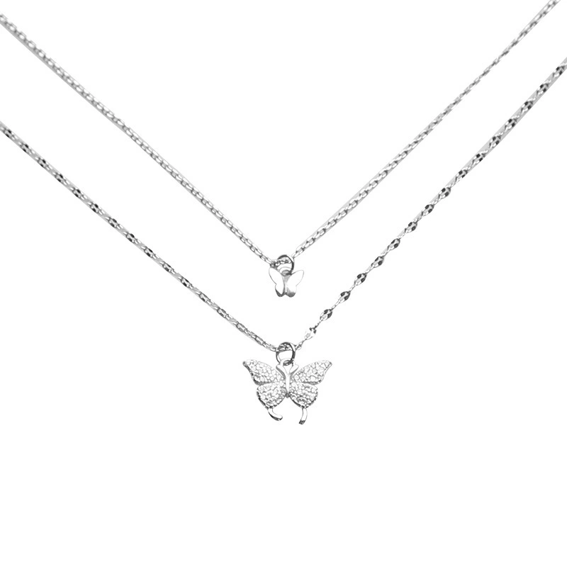 Hainon S925 Silver Butterfly Necklace 2021 New Birthday Gift Sterling Silver Double Clavicle Chain wholesale 1